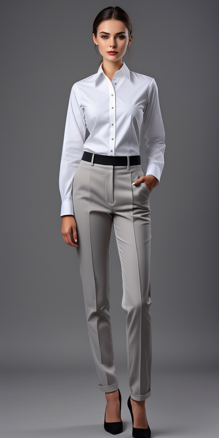 woman waiter uniform long sleeve white shirt modern