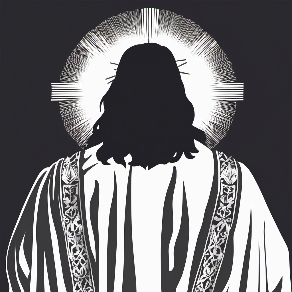 closeup silhouette ADULT Jesus THE MESSIAH in biblical dress back of head with white background