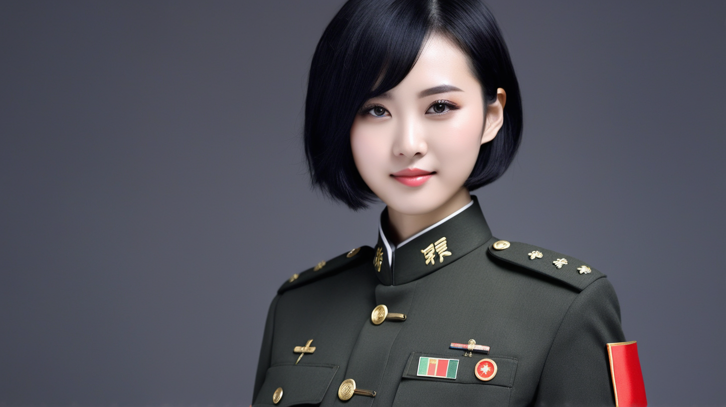 一名中国女兵
少女
短发
黑发
主持新闻