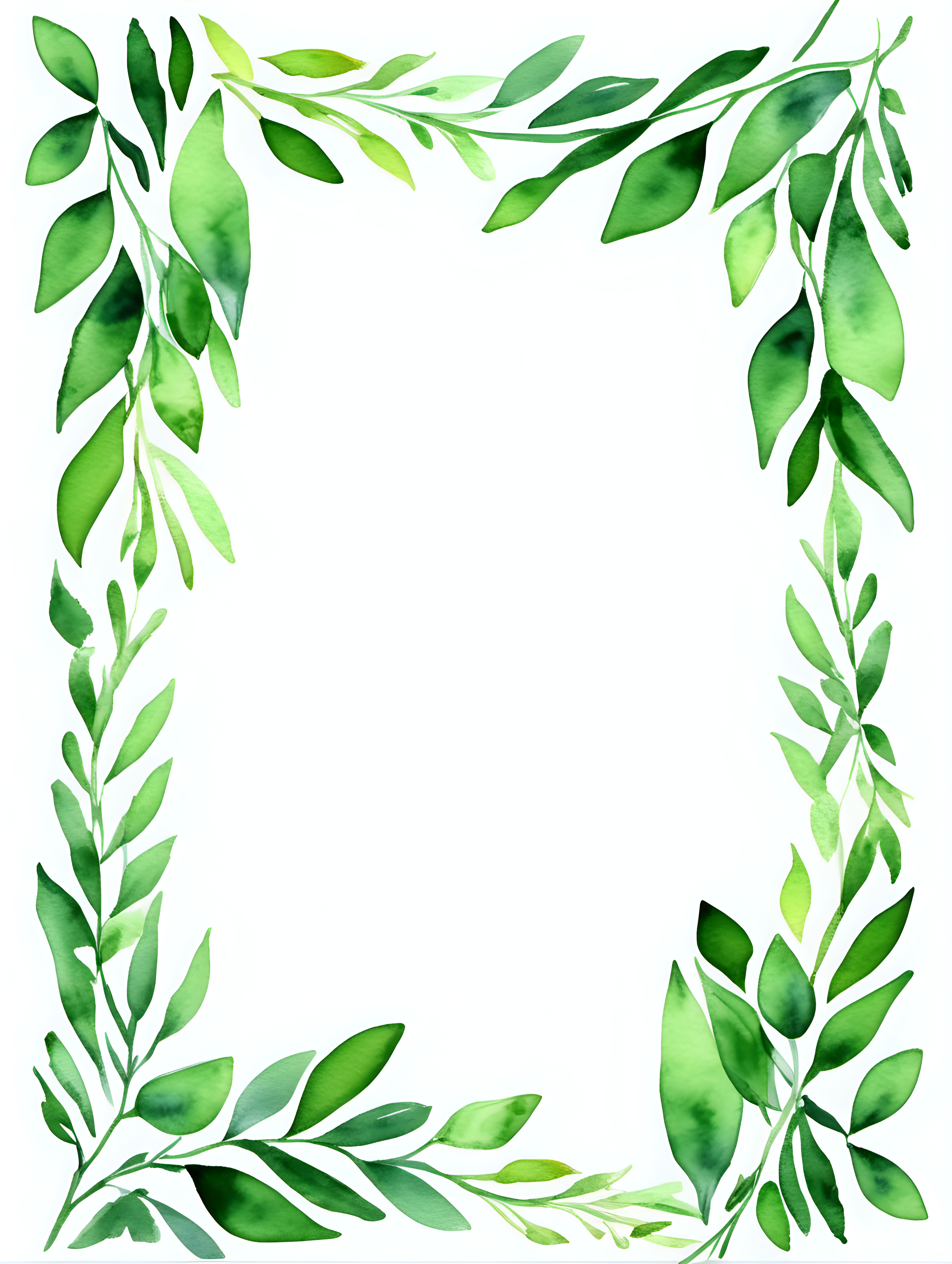 simple green foliage border, watercolor style, with a white background