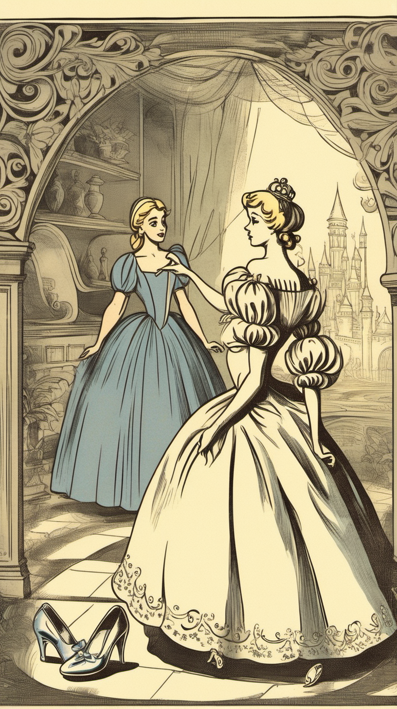 Illustration of the fairy tale Cinderella and glass
