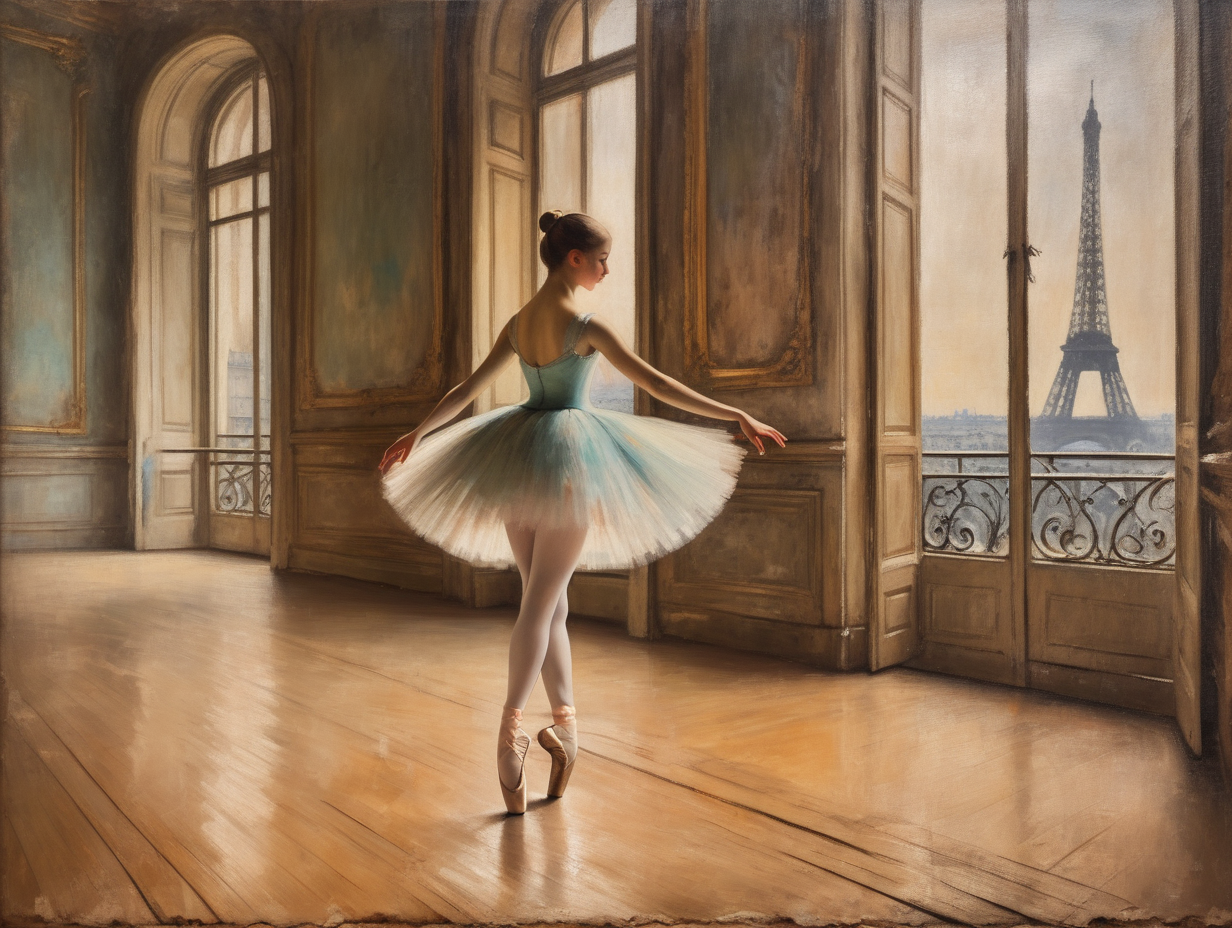 Oil painting on aged canvas Degas style ballerina