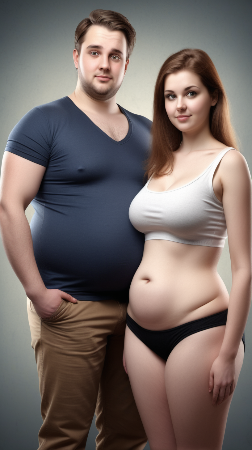 pretty man and woman with a little overweight als hintergrund, fotorealistisch, hyperrealistisch