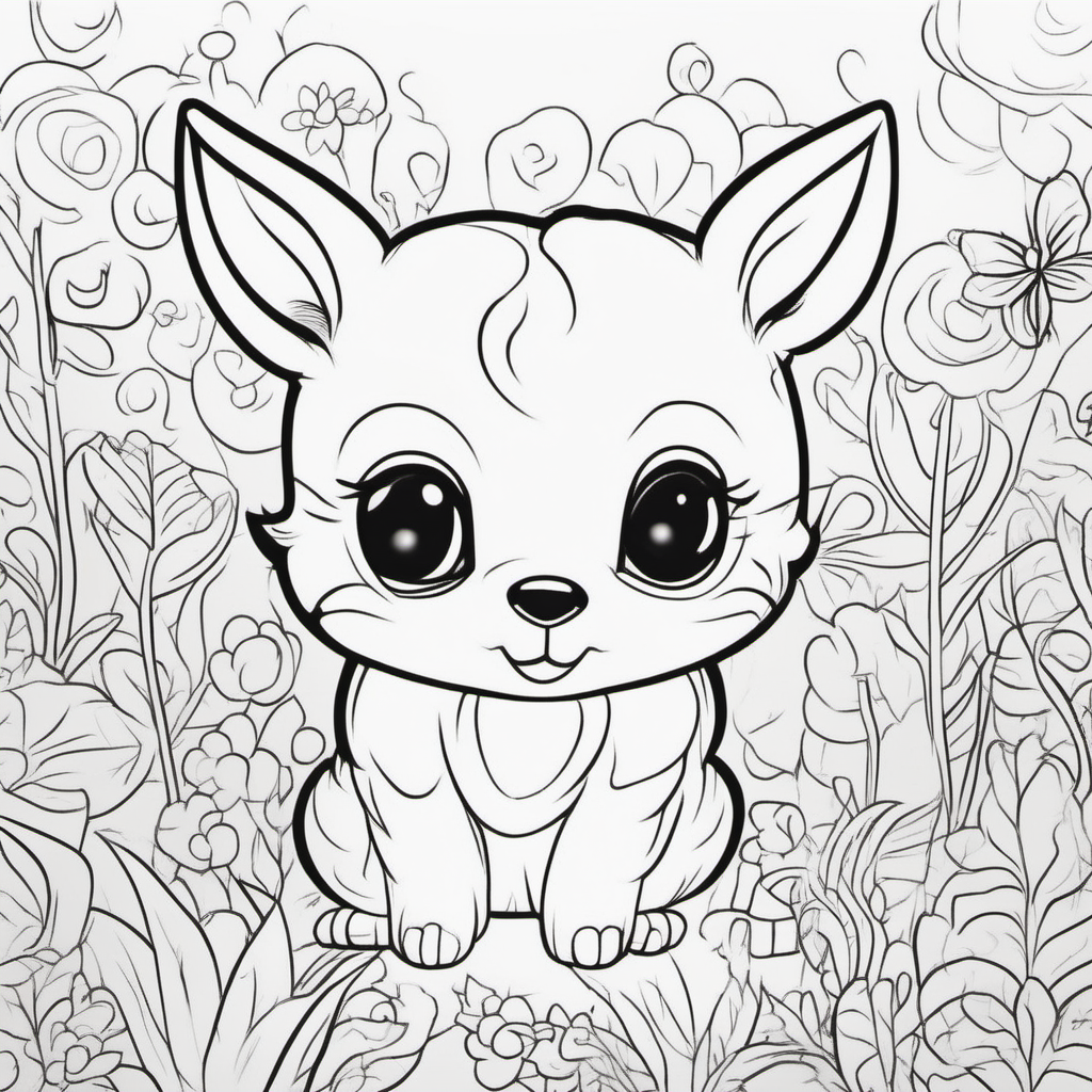 draw cute animals with only the well defined outline in back for a coloring book with no watermark in the backgrounf