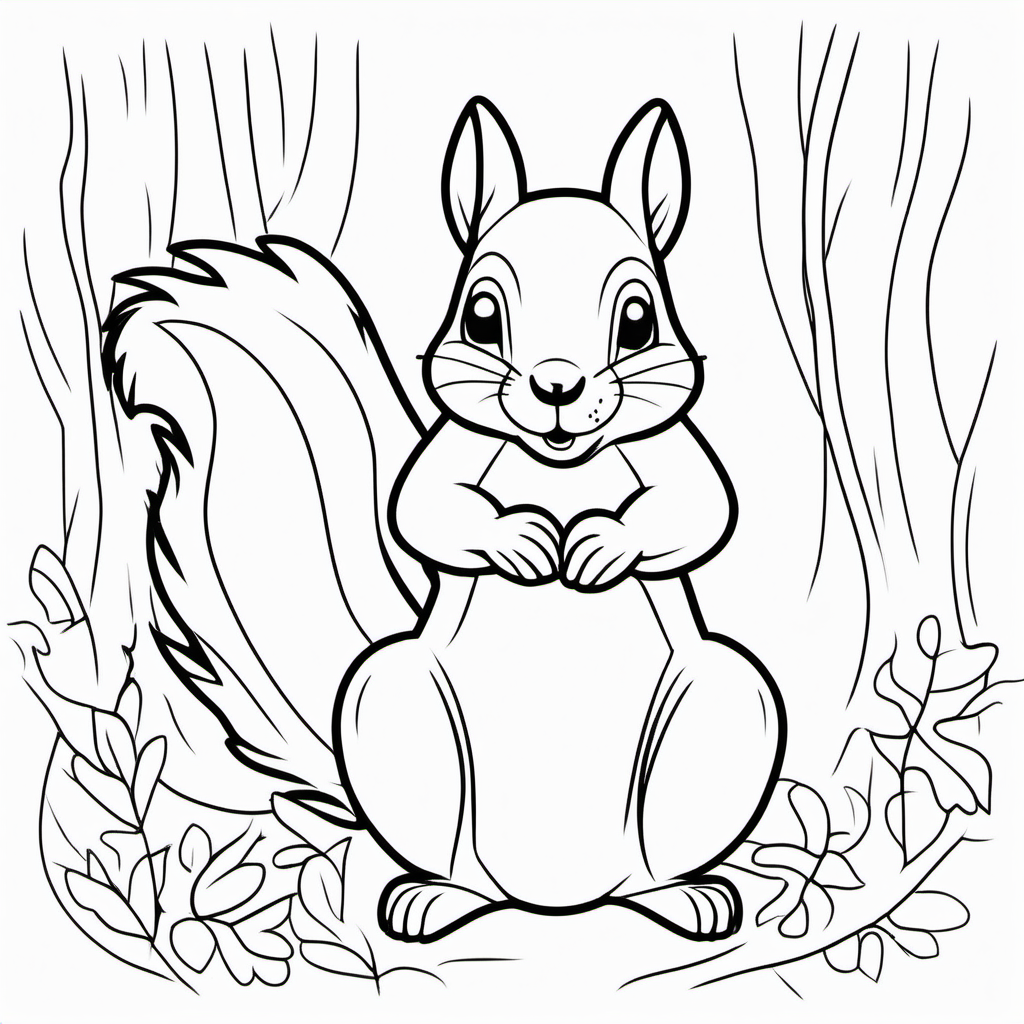 draw a cute squirrel with only the outline