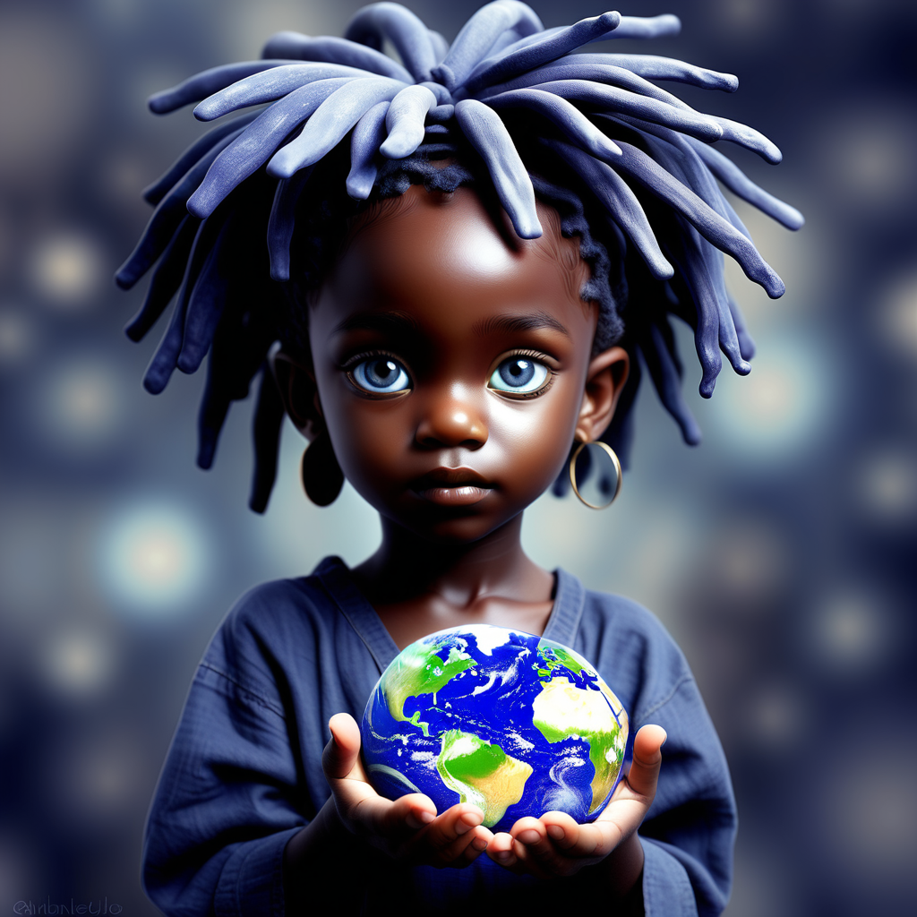 prompt a black indigo child helping the world