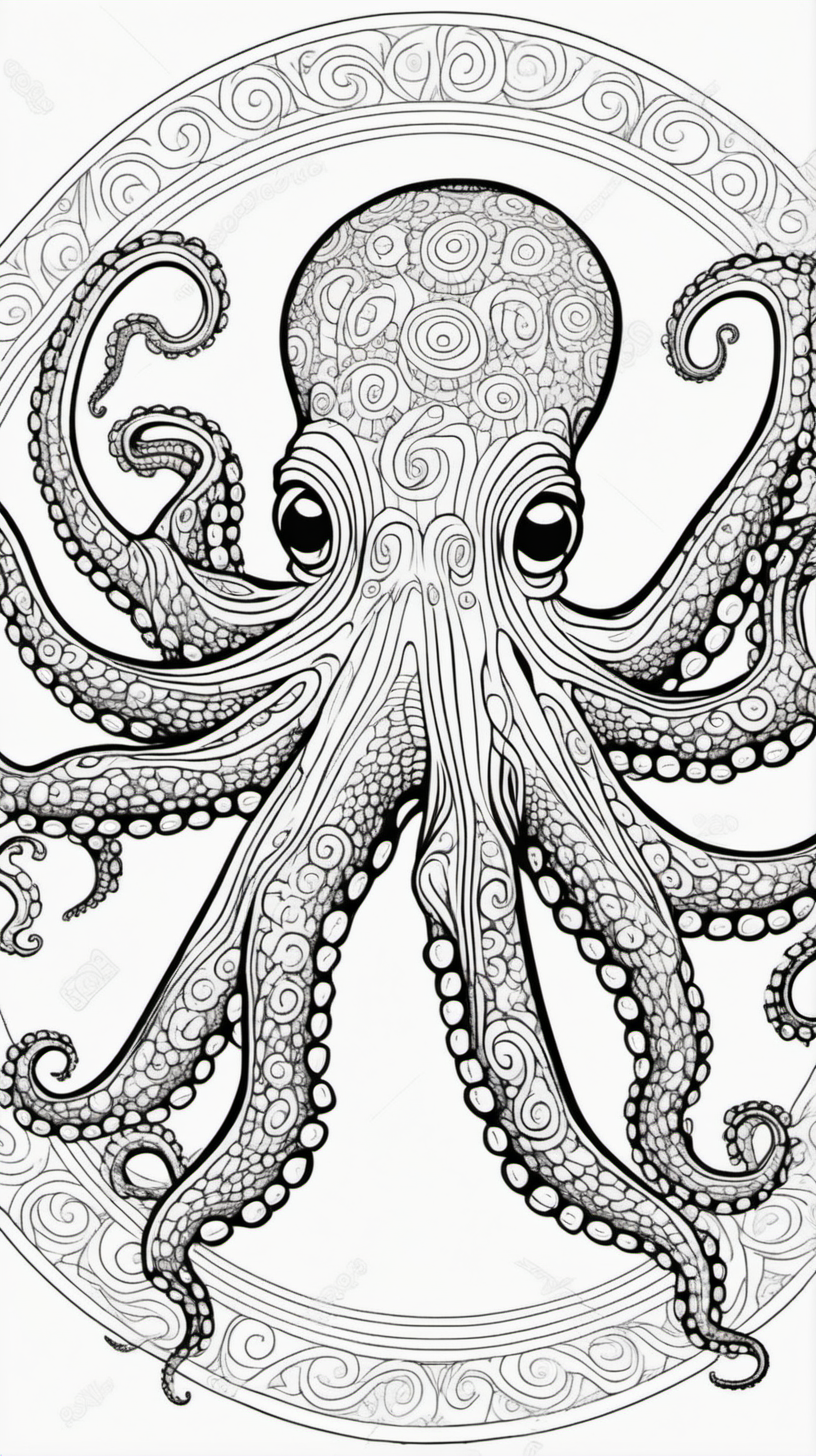 octopus mandala background coloring book page clean line