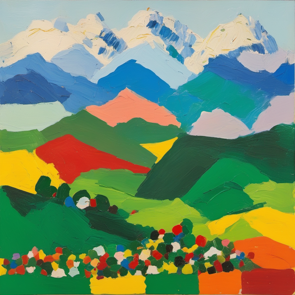 A painting of the view of the alps, Etel Adnan oil painting