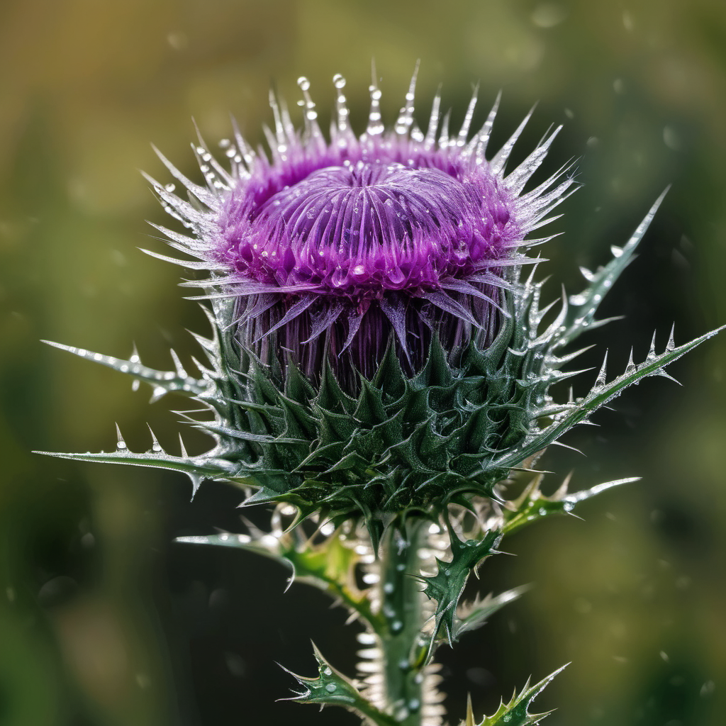 Milkthistle plant with dew drops