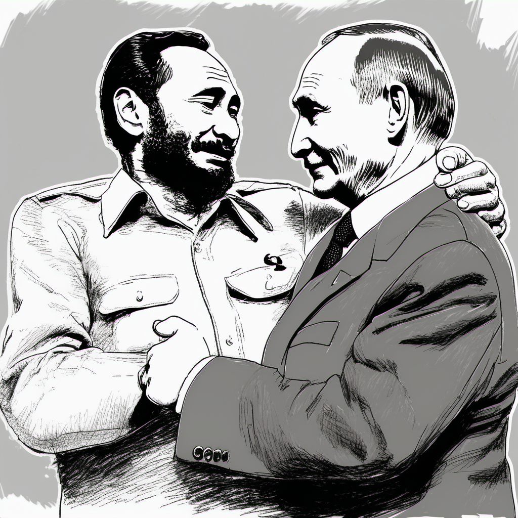 Castro making love with Putin, sketch