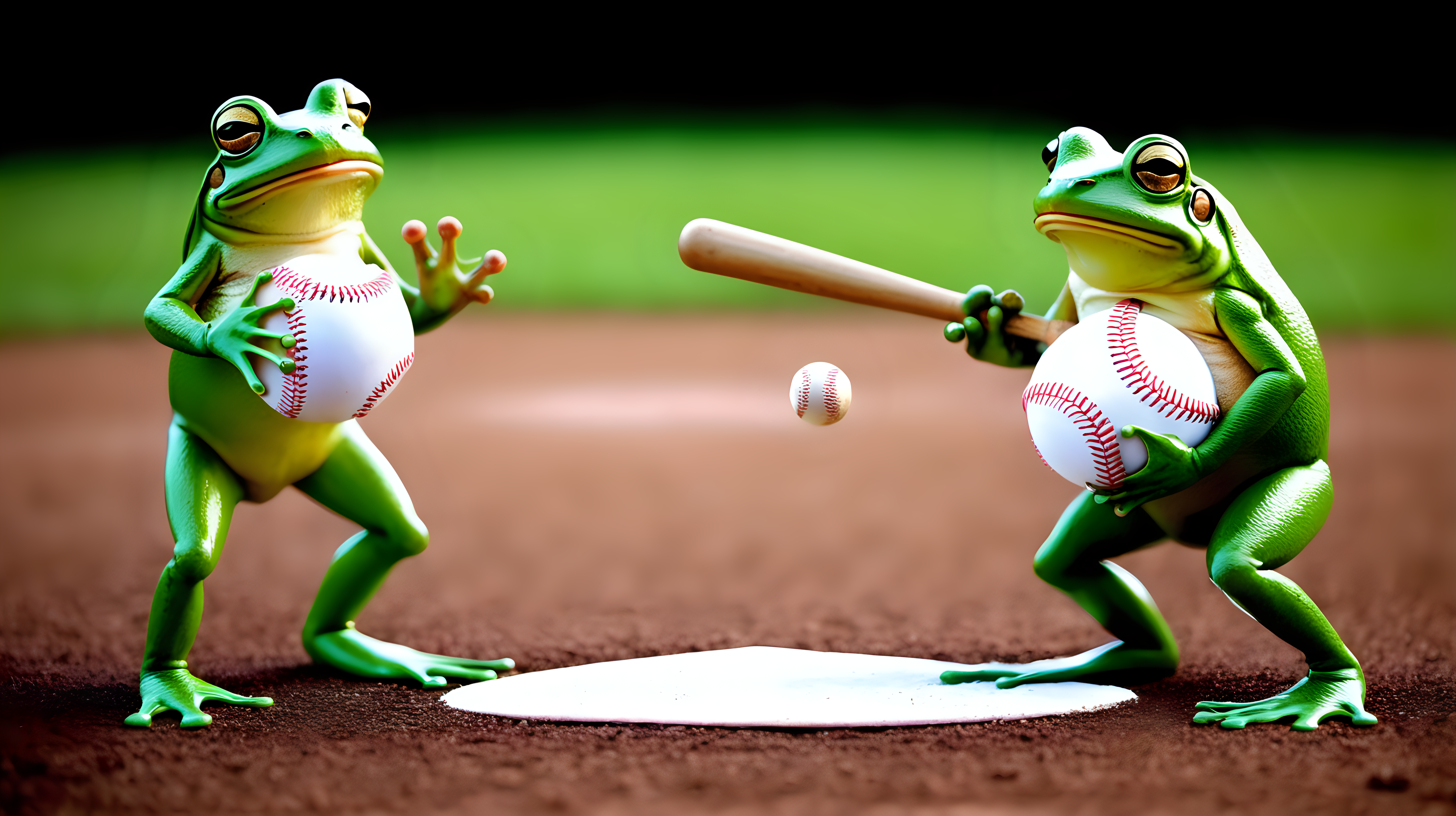 frogs playing baseball