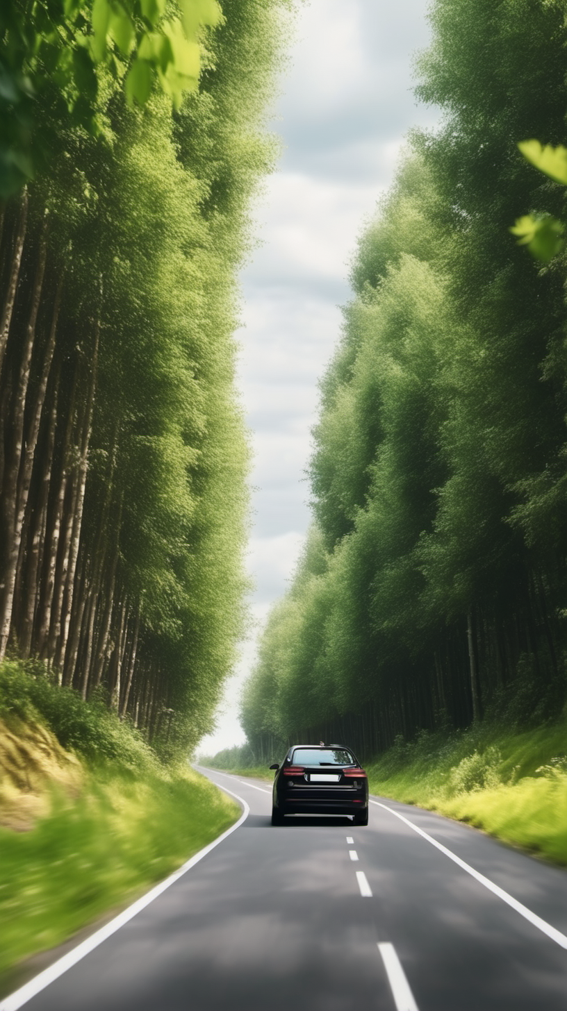 road with a car driving down it in nature 4k