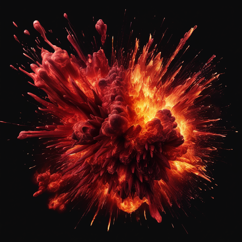 red explosion of blod and fire black background