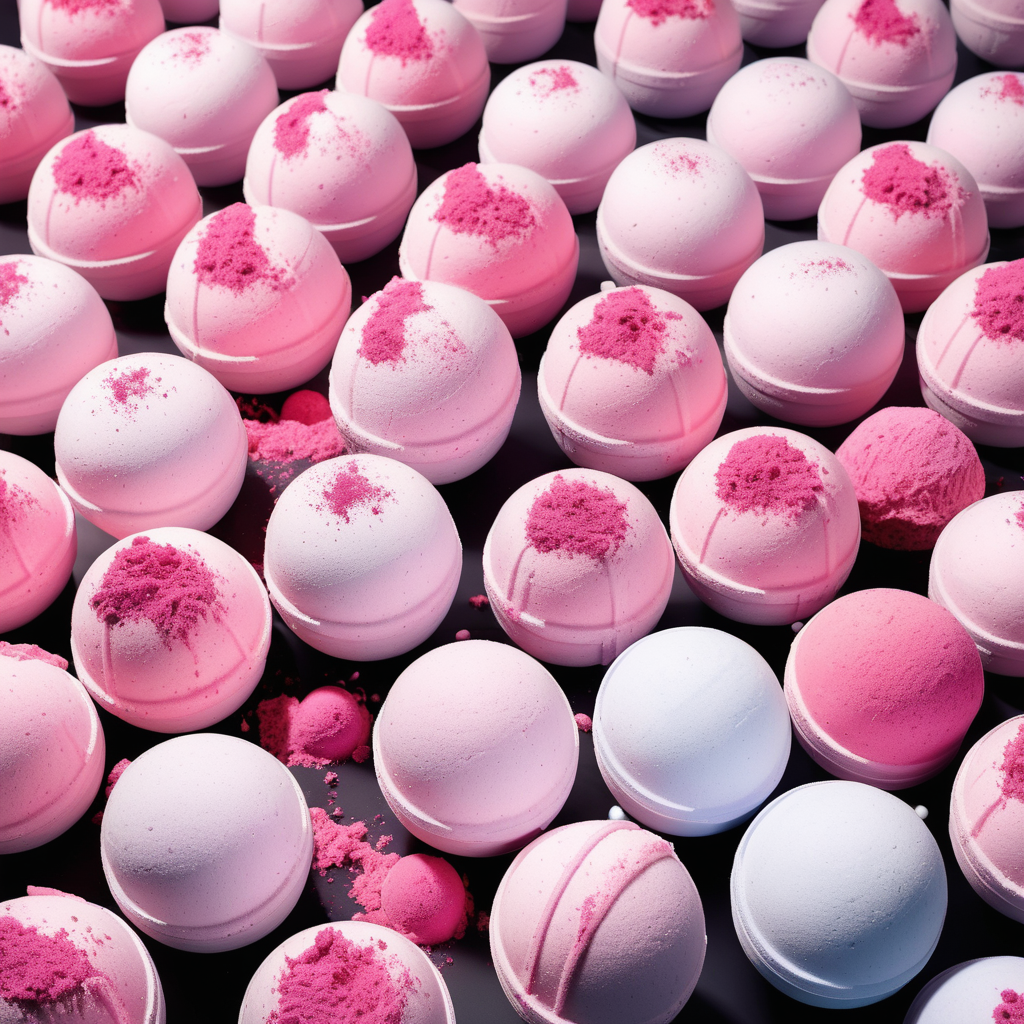 pink bath bombs displayed in aesthetic fashion