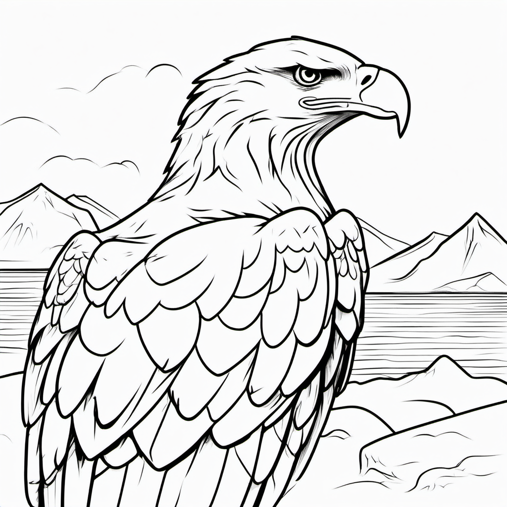 draw a cute eagle with only the outline in back for a coloring book