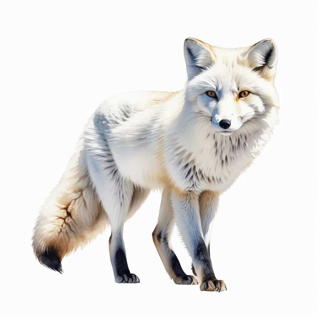 White backgroundCreate a realistic illustrationPolar foxThe whole animal