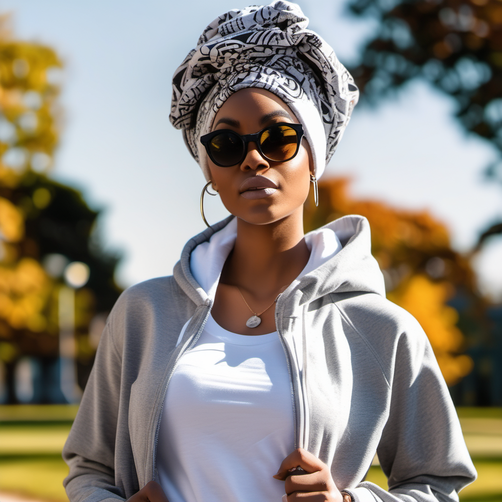 Beautiful black woman wearing an African print headwrap