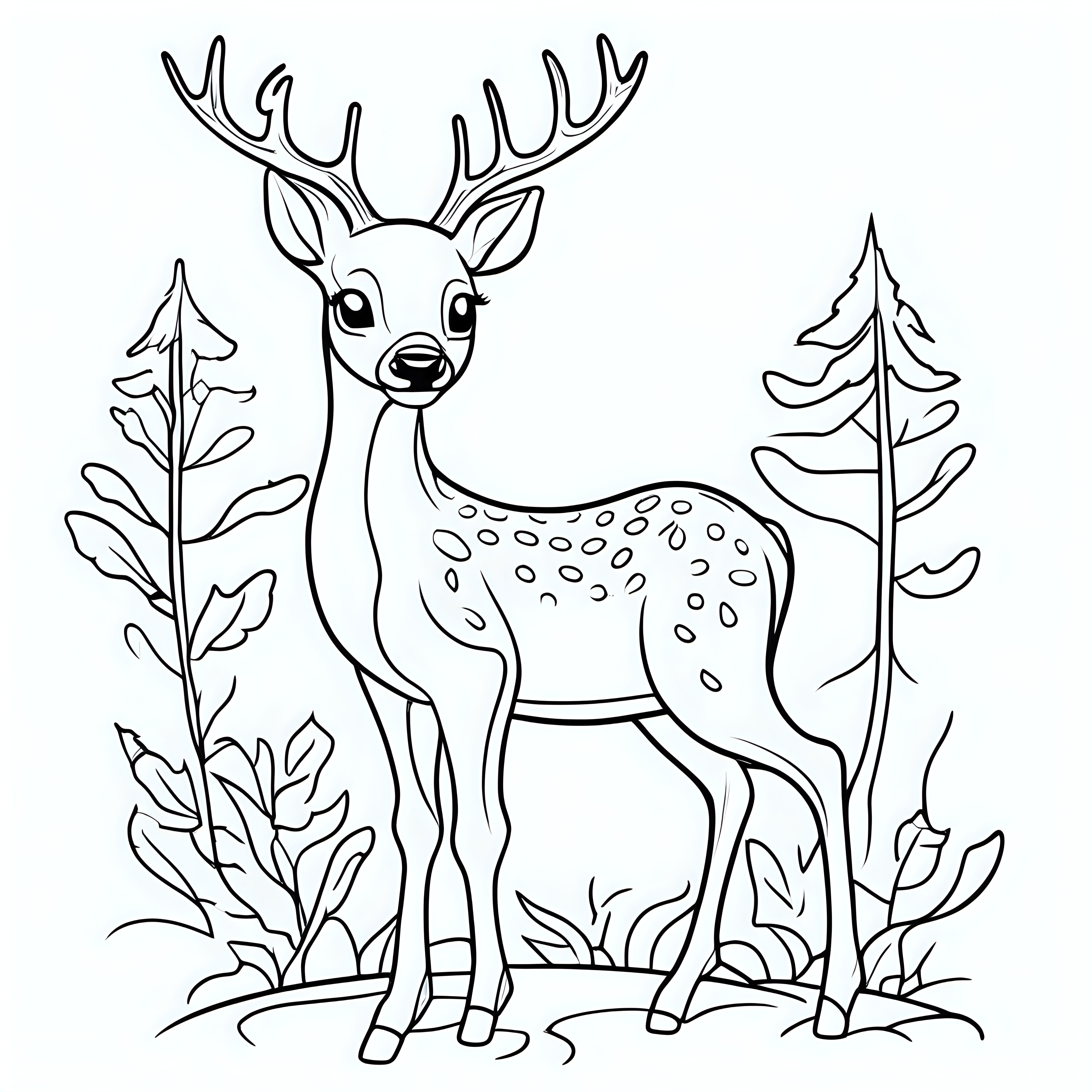 draw a cute deer with only the outline in black for a coloring book for kids