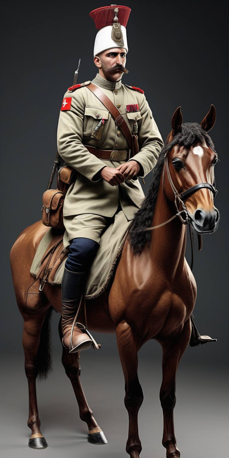 Realistic WW1 Ottoman soldier on horseback