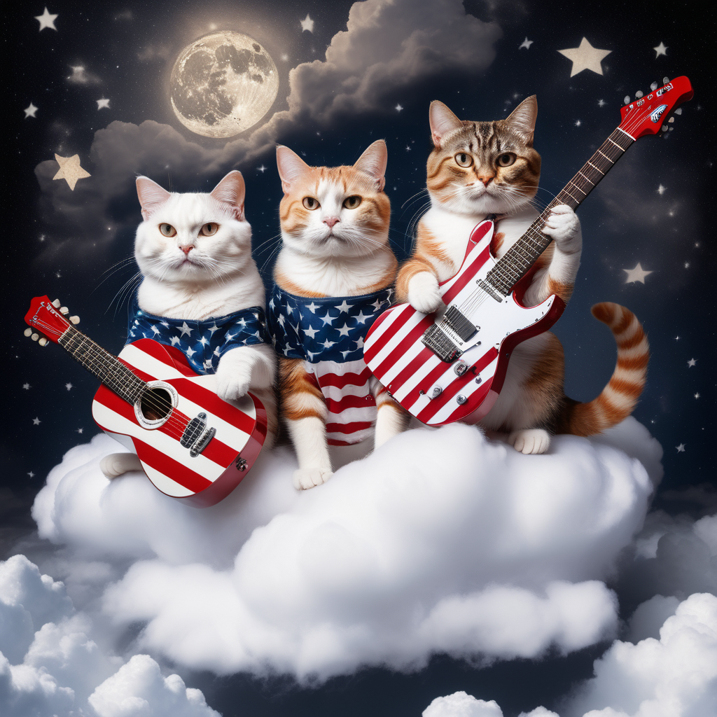 3 cats with halos playing stars and stripes