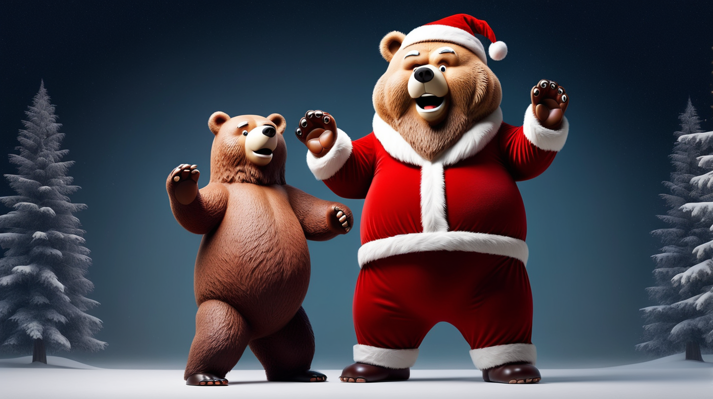 Santa Claus dressed up as a big bear