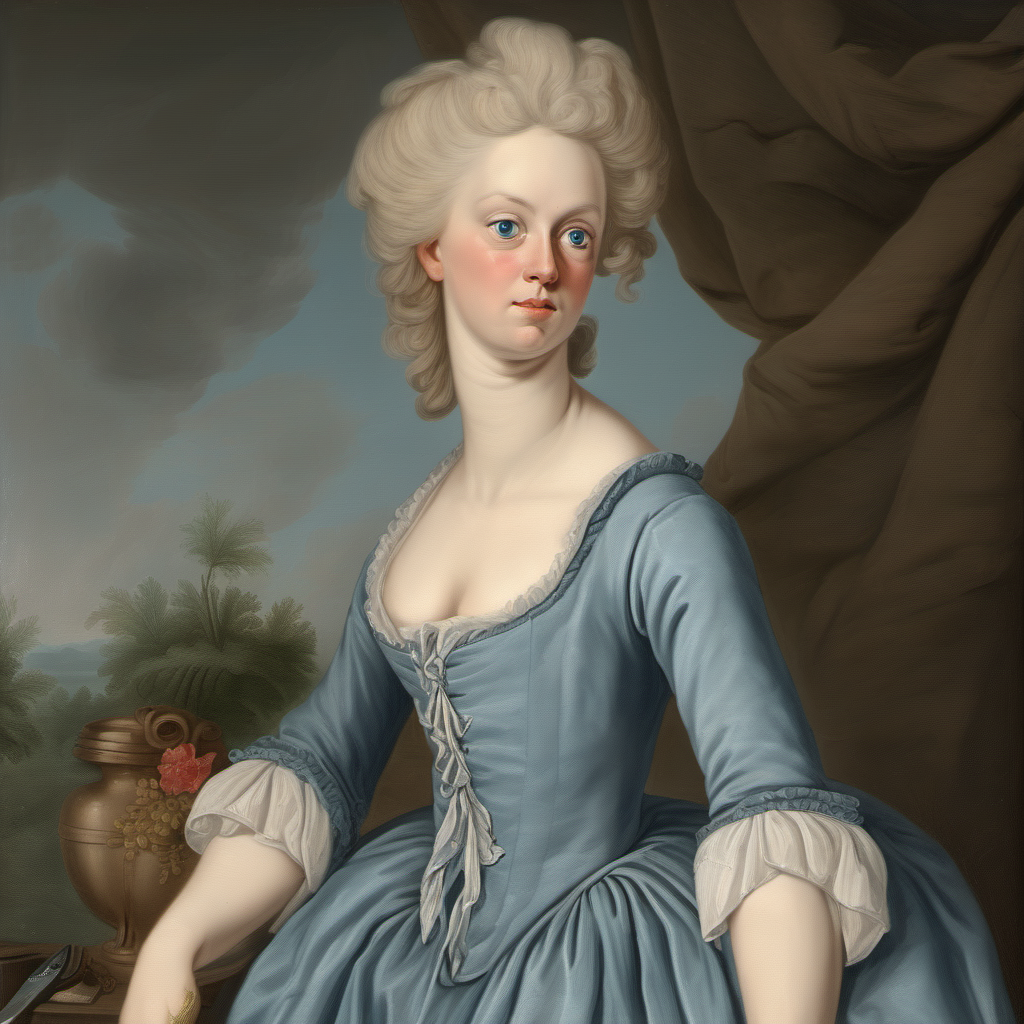 18th century ugly woman blonde hair light blue