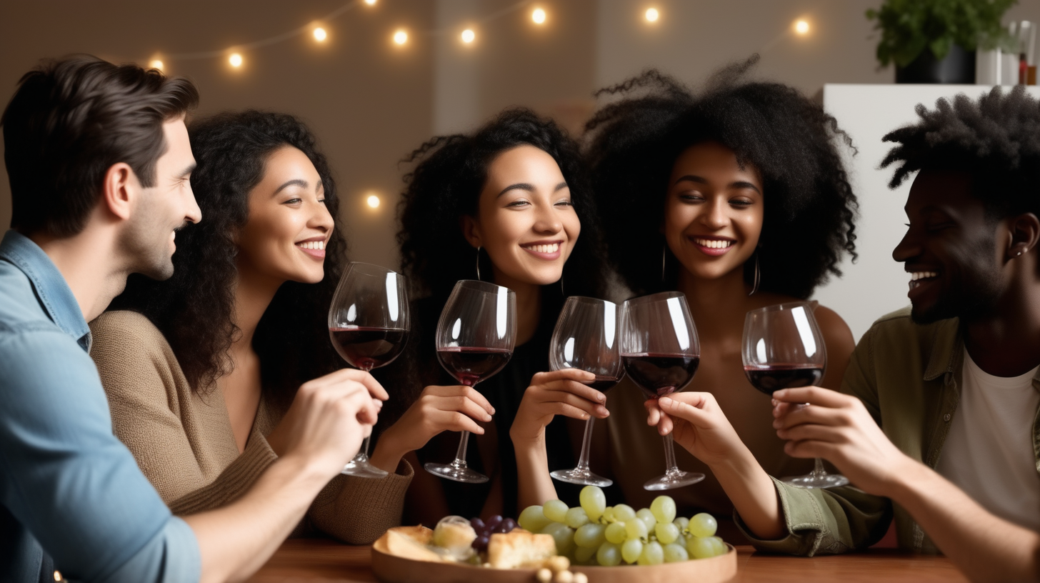 culturally diverseFriends drinking wine together at a party