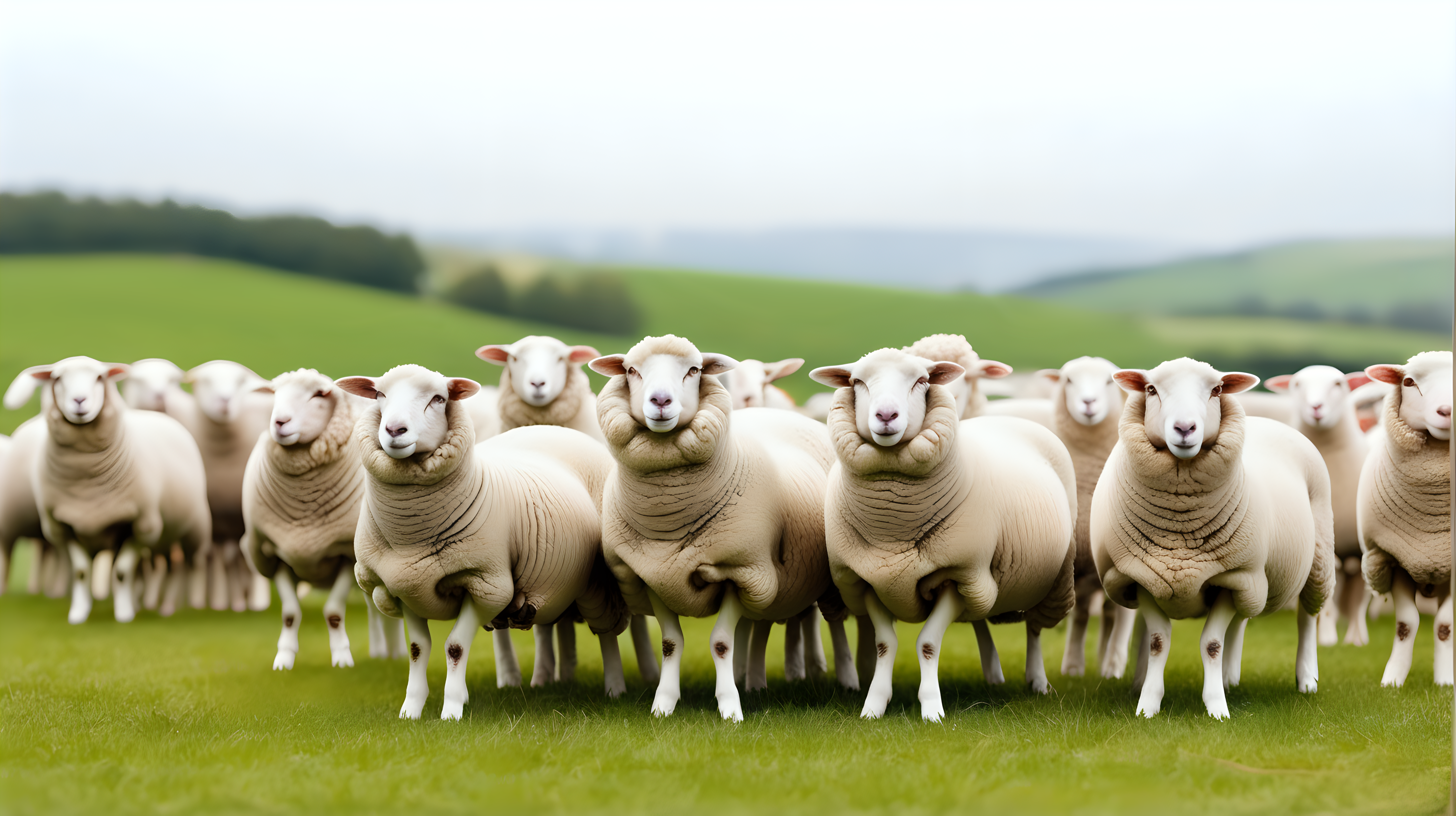 sheep field farm isolated on background copy space