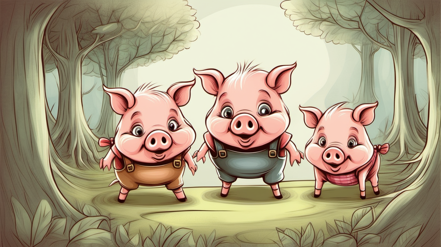 Three little pigs of fairy tale
soft fairy tale drawing style