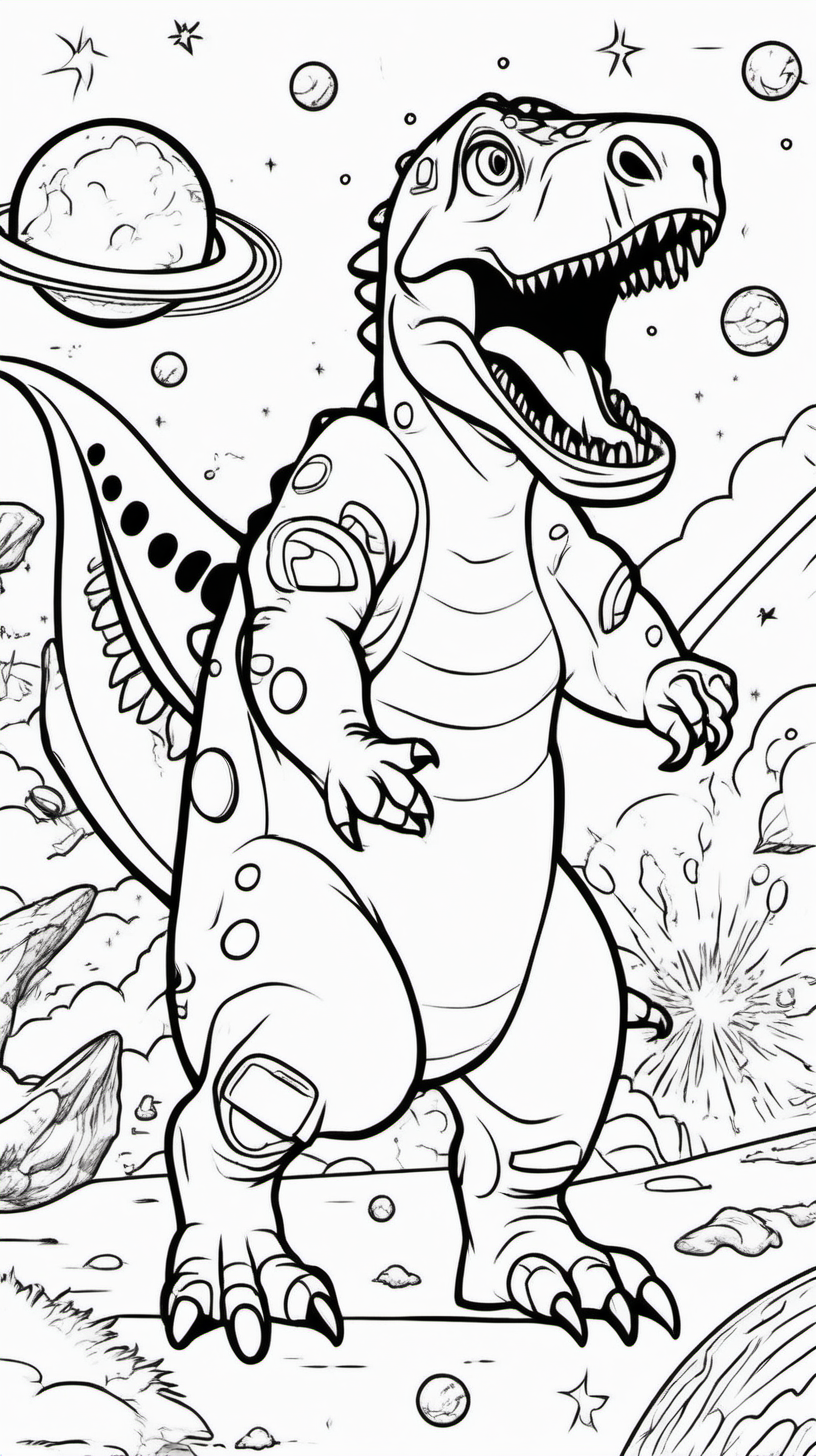 childrens coloring book about a dinosaur in space