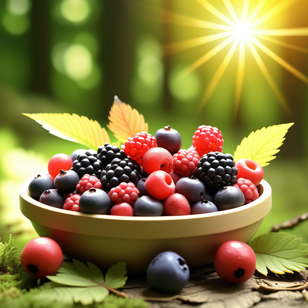 forest fruits surrounded by sunny nature