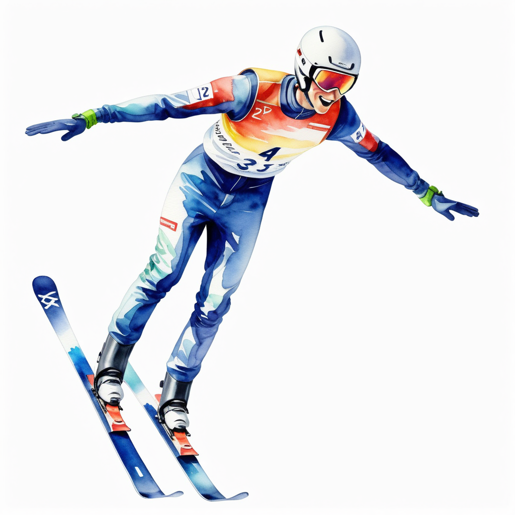 white backgroundSki jumpingreal characterA ski jumper hovers in