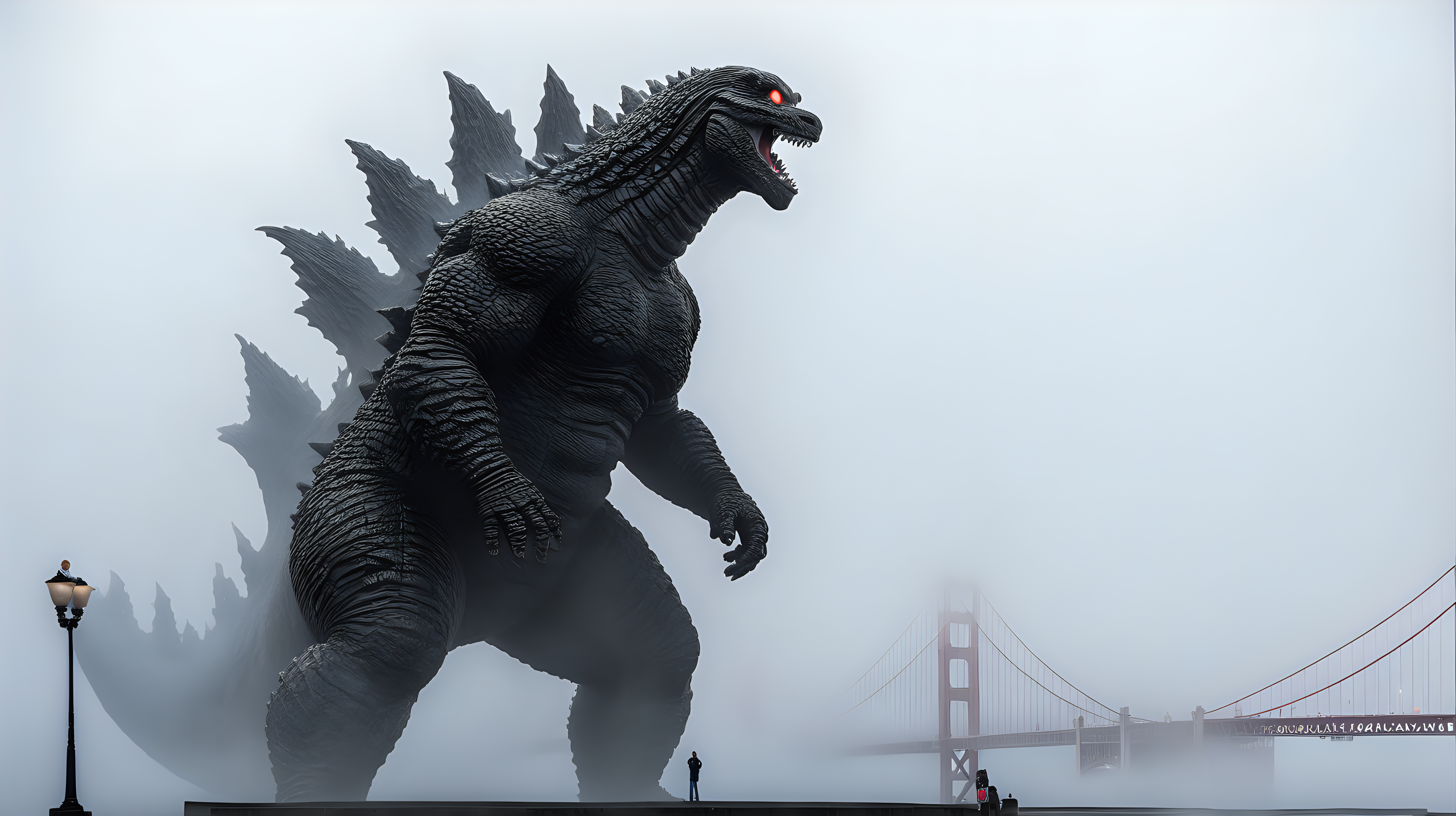 Godzilla in San Francisco in fog