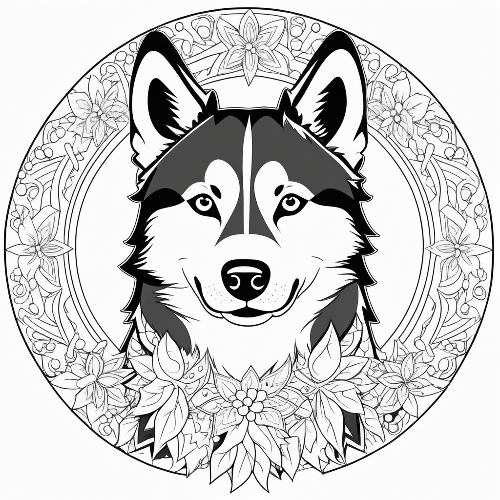 coloring book outline husky christmas mandala