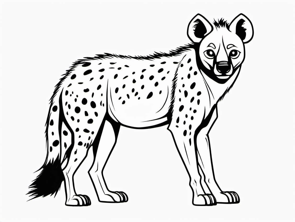simple cute hyena  coloring page
line art
black and white
white background
no shadow or highlights
two colours only (white and black)