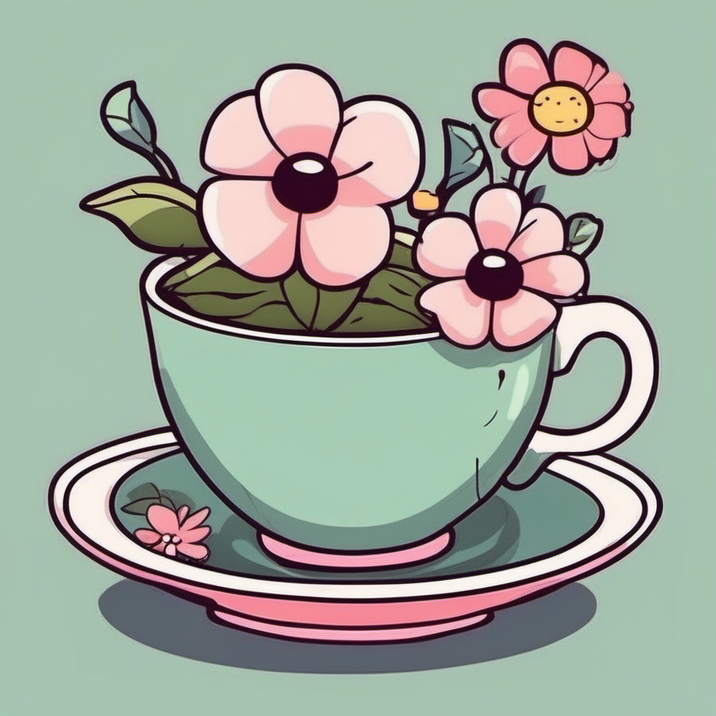 flower tea cup cartoon cute