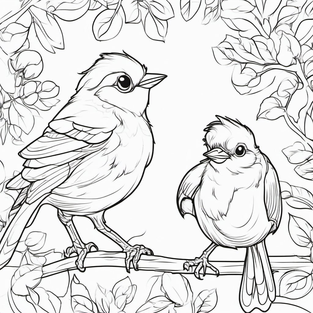 draw cute birds with only the outline in back for a coloring book