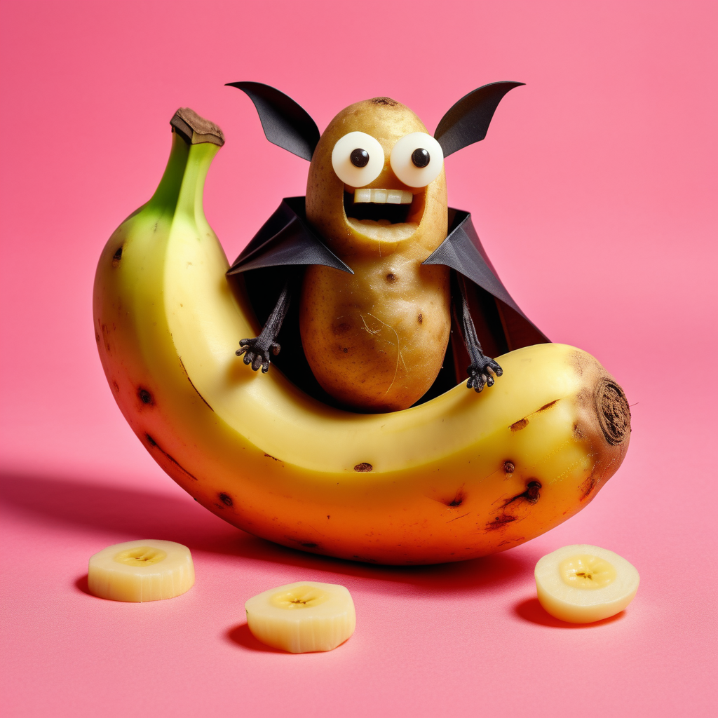 Potatoes in a banana bat surrounded by toes