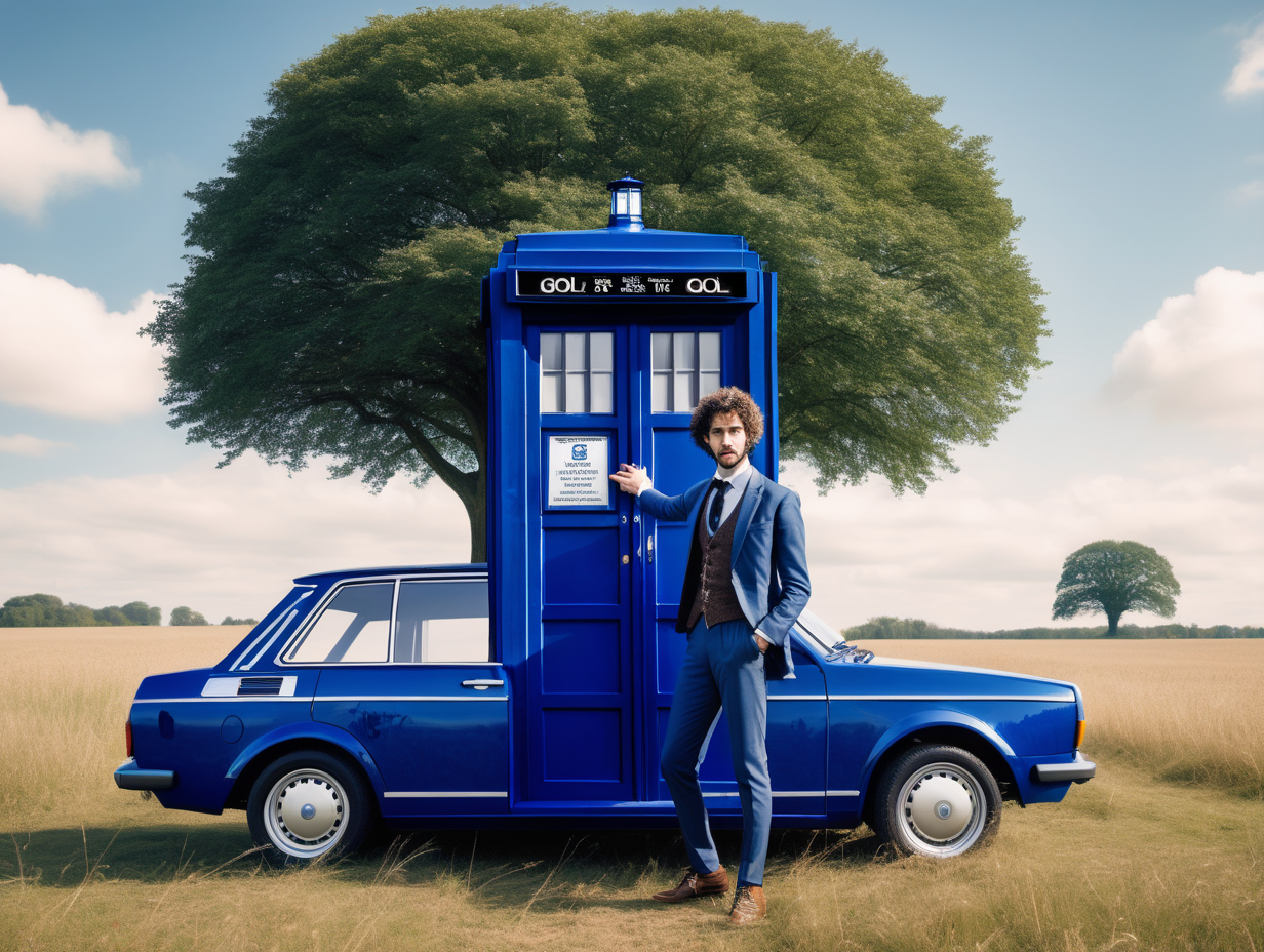 A blue customized Gol car with TARDIS details