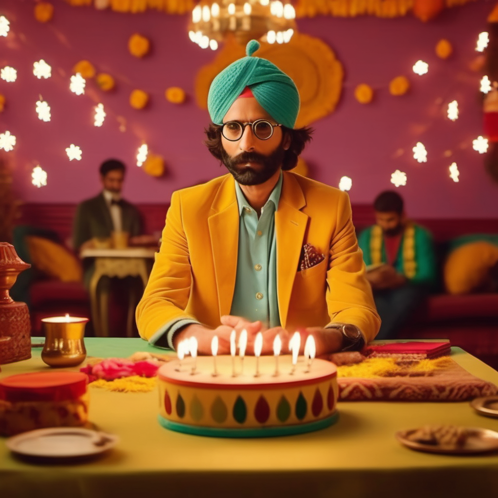Anticipation of the upcoming festival season with Diwali, Christmas and birthdays full of celebration, Wes Anderson cinematic setting