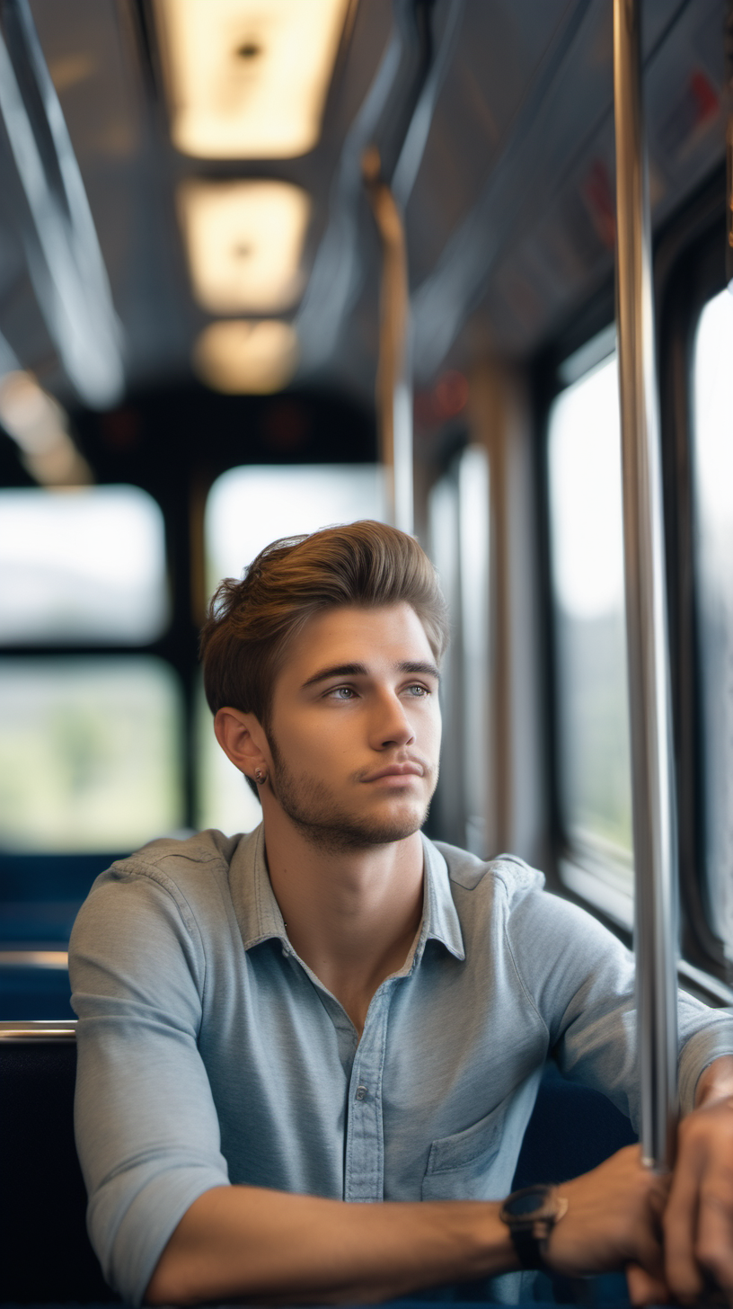 handsome 25 year old man on a train 4k