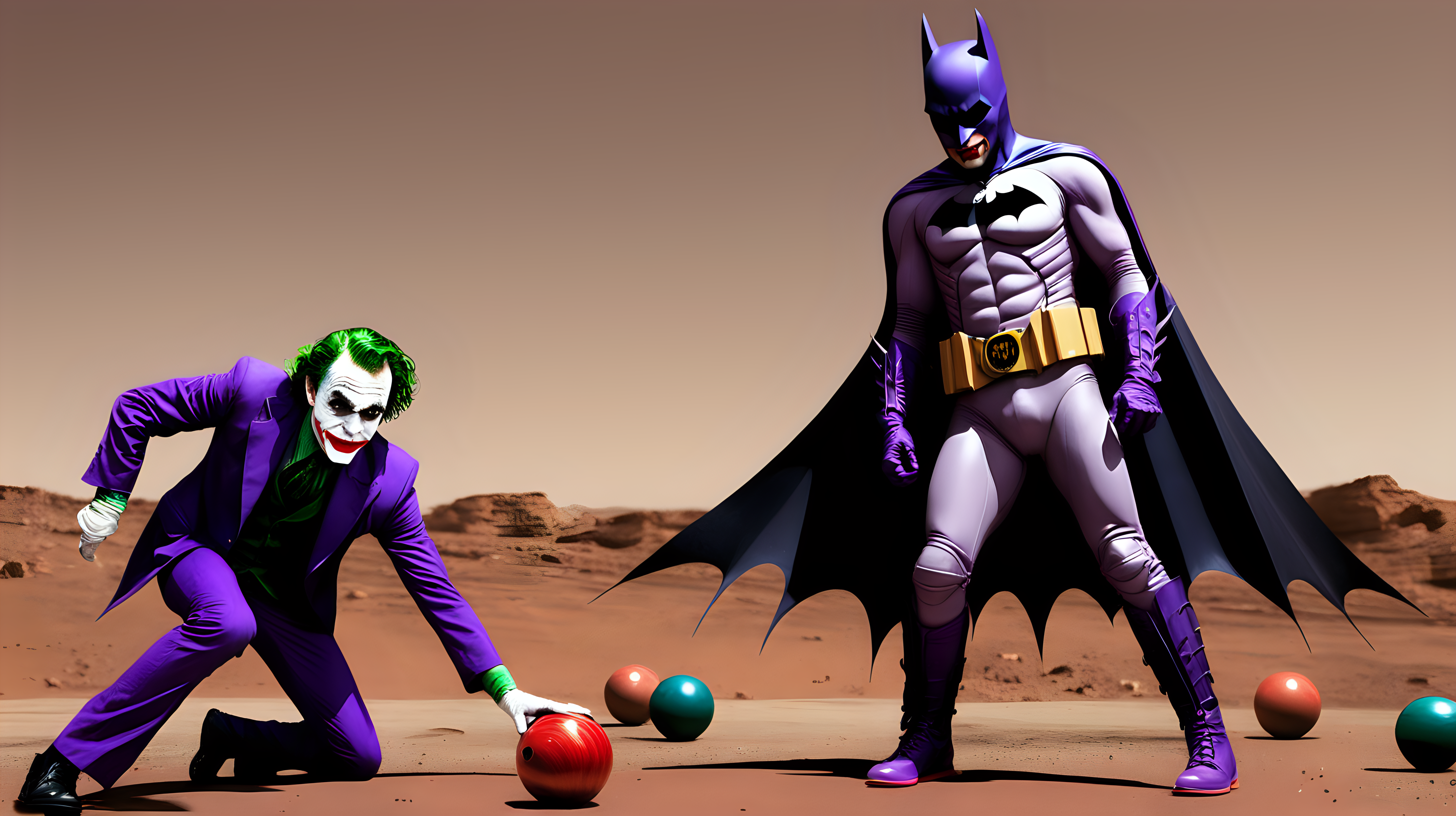 Batman the Joker bowling on Mars