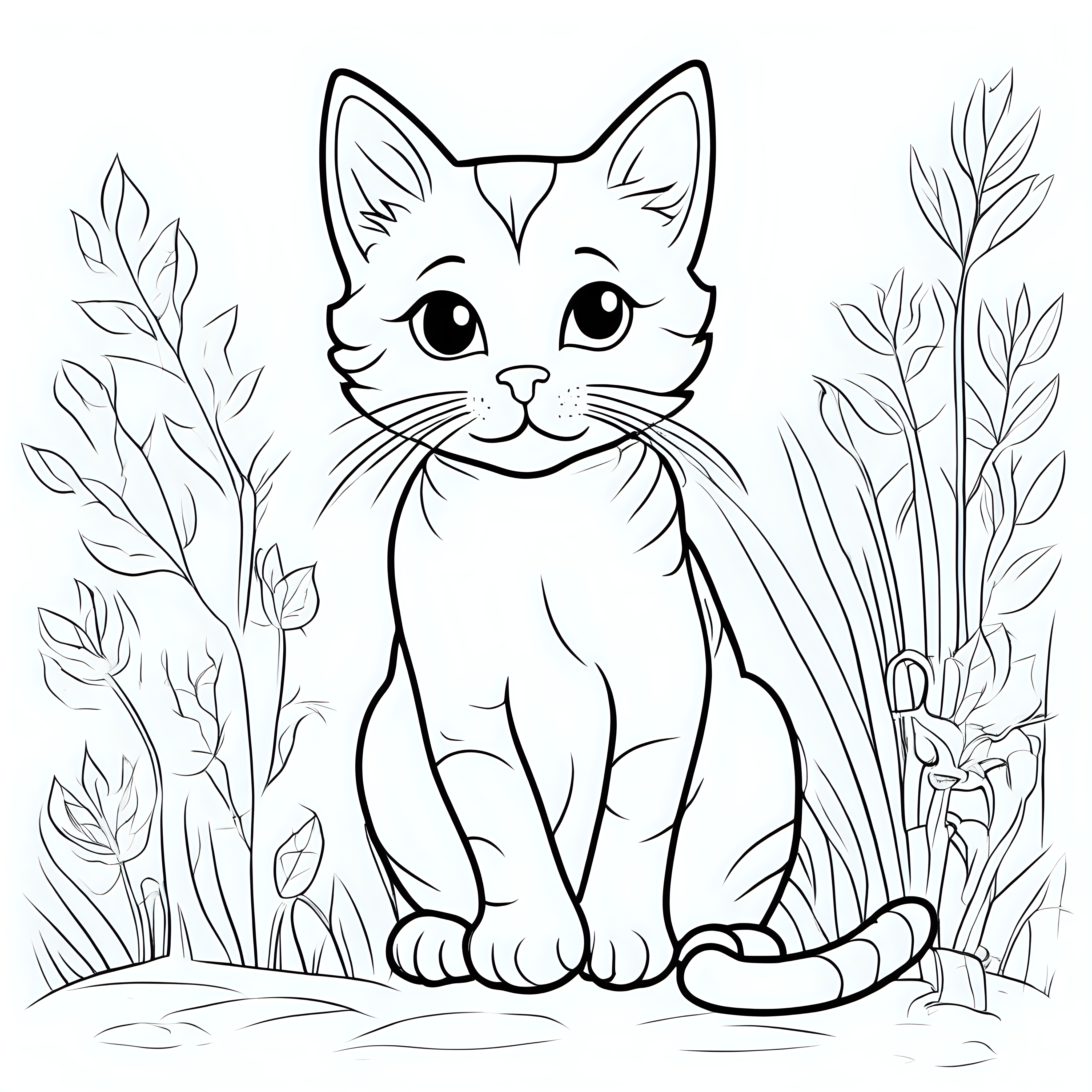 draw cute cat playing with only the outline