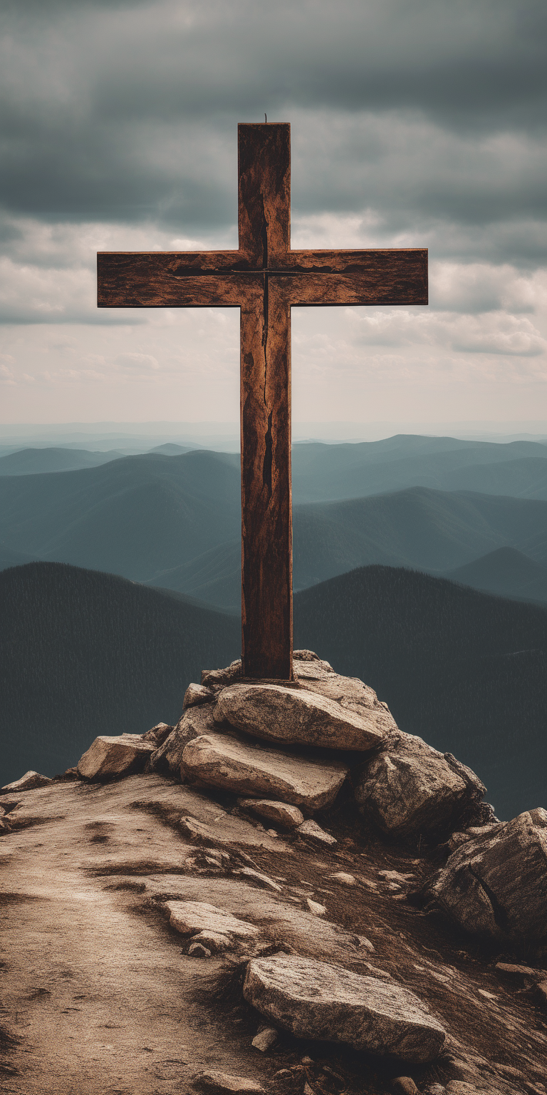 rugged cross on a mountain 