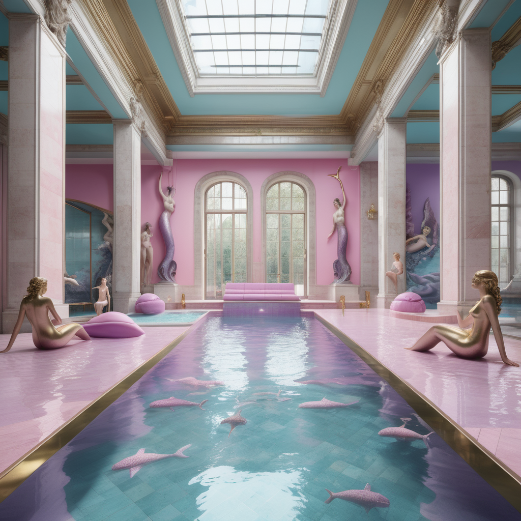 hyperrealistic image of modern Parisian indoor pool with
