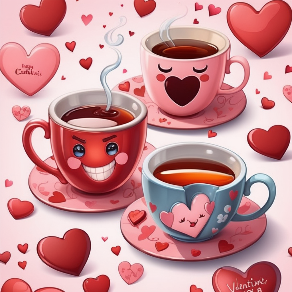 Valentines cartoon cup tea