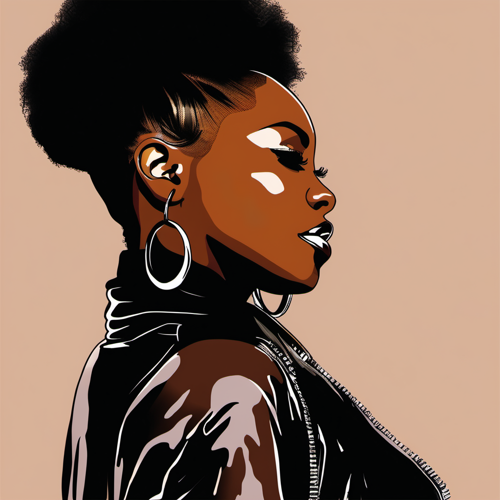 digital art of an album cover of a black female rnb singer from the side 