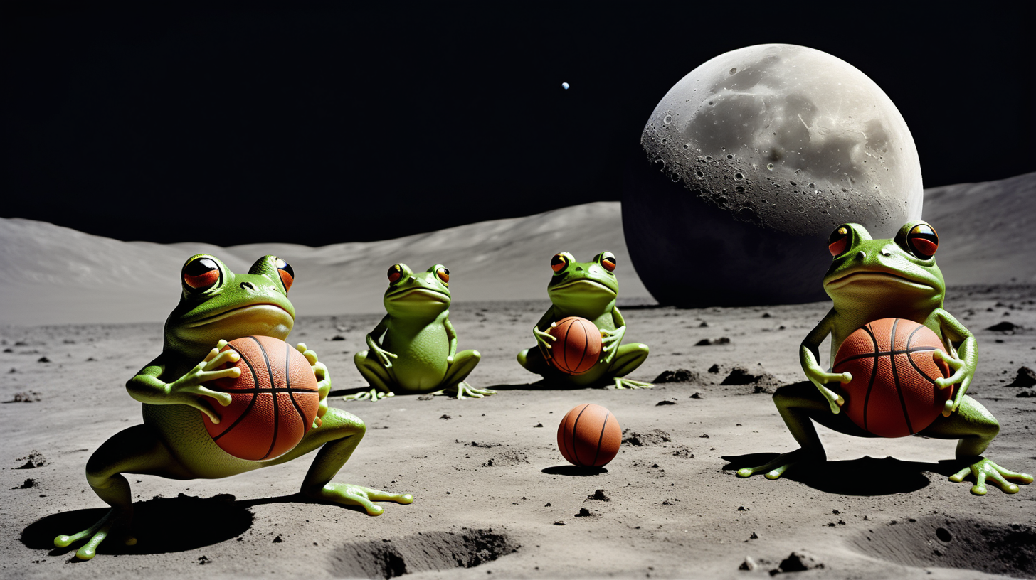 frogs playing basketball on the moon