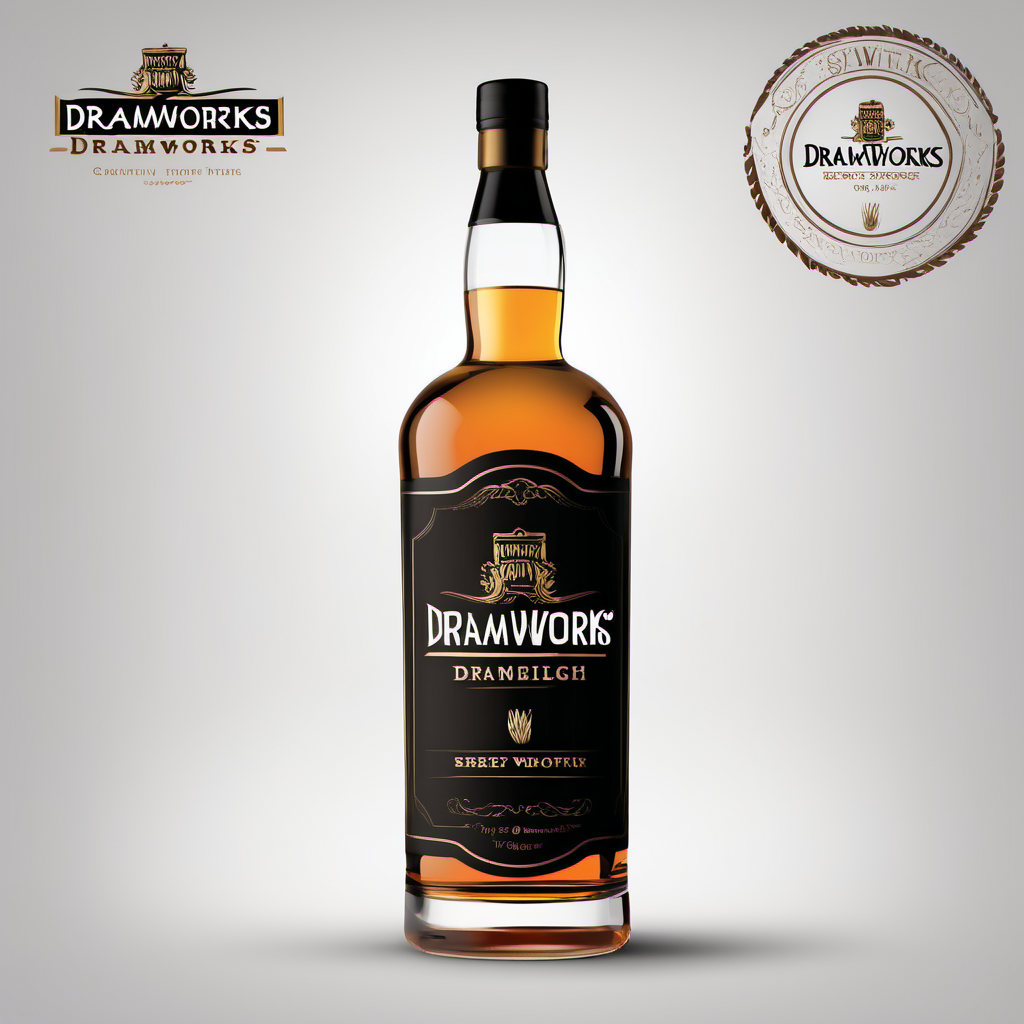 create a logo for "Dramworks" whisky brand using modern clean font  and features barley and uses a "W" on the bottle