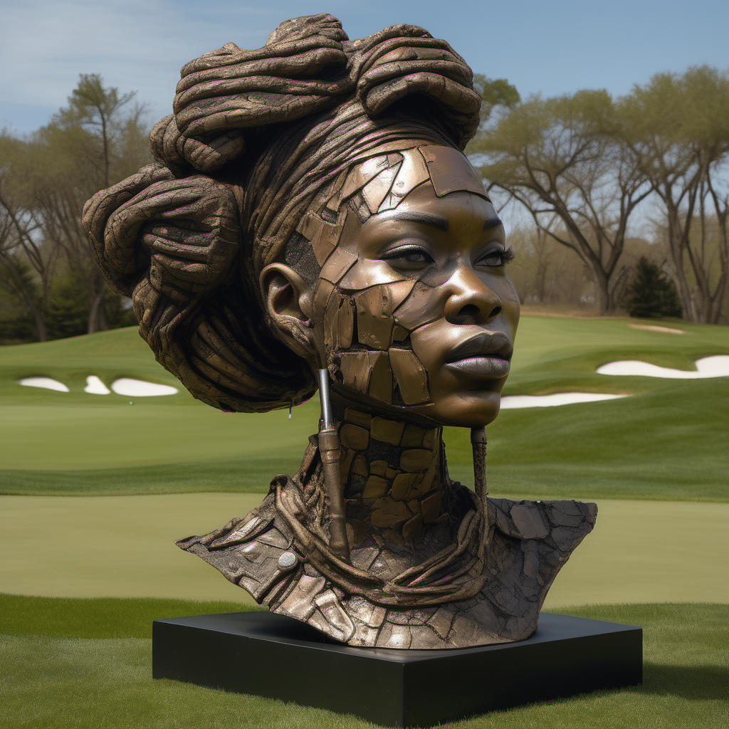 A statue on a golf course in the